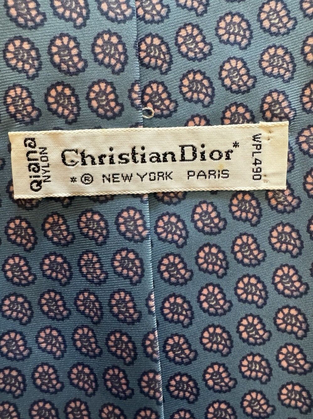 Christian Dior Blue Pink Paisley Silk Tie Woven Logo Accent Designer One Size - Picture 3 of 7